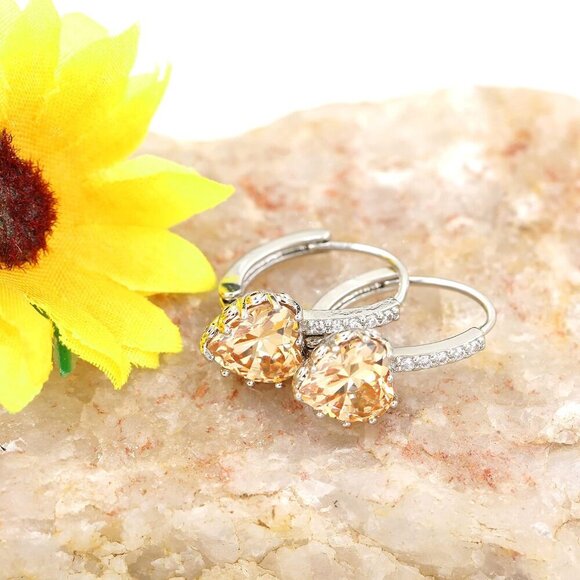 Rose Gold Plated Dangle Heart Earrings with Cubic Zirconia - Picture 3 of 8